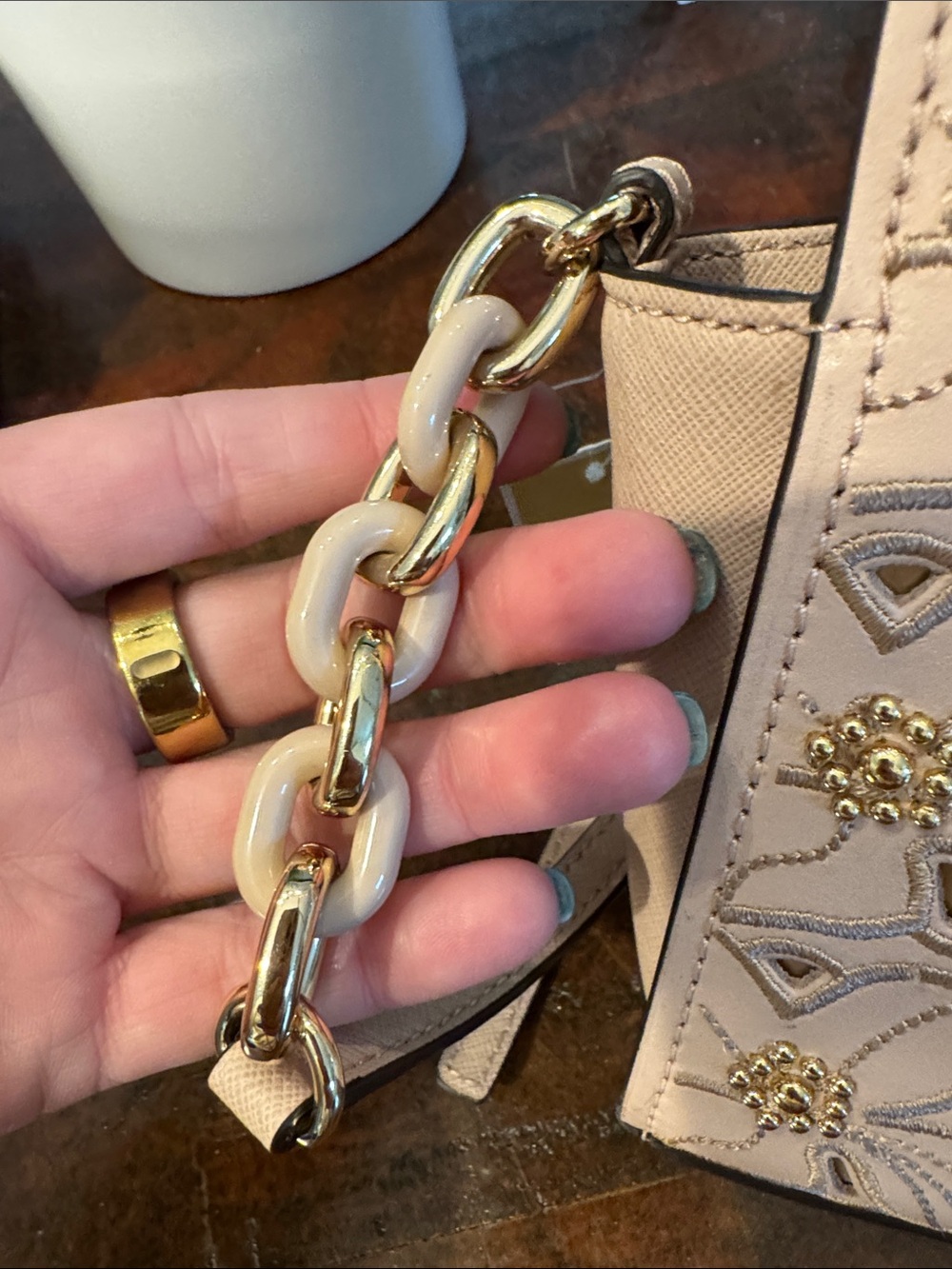 Michael Kors Blush Pink Floral Embossed Crossbody Bag with Gold Accents - Picture 3 of 14